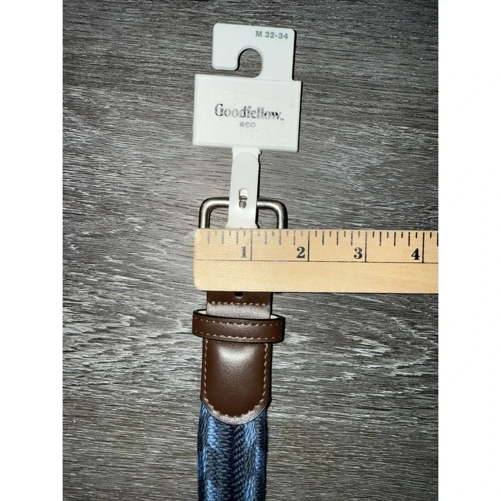 Goodfellow & Co Mens Braided Fabric Belt Med 32-34 Two Tone Blue Brown/silver